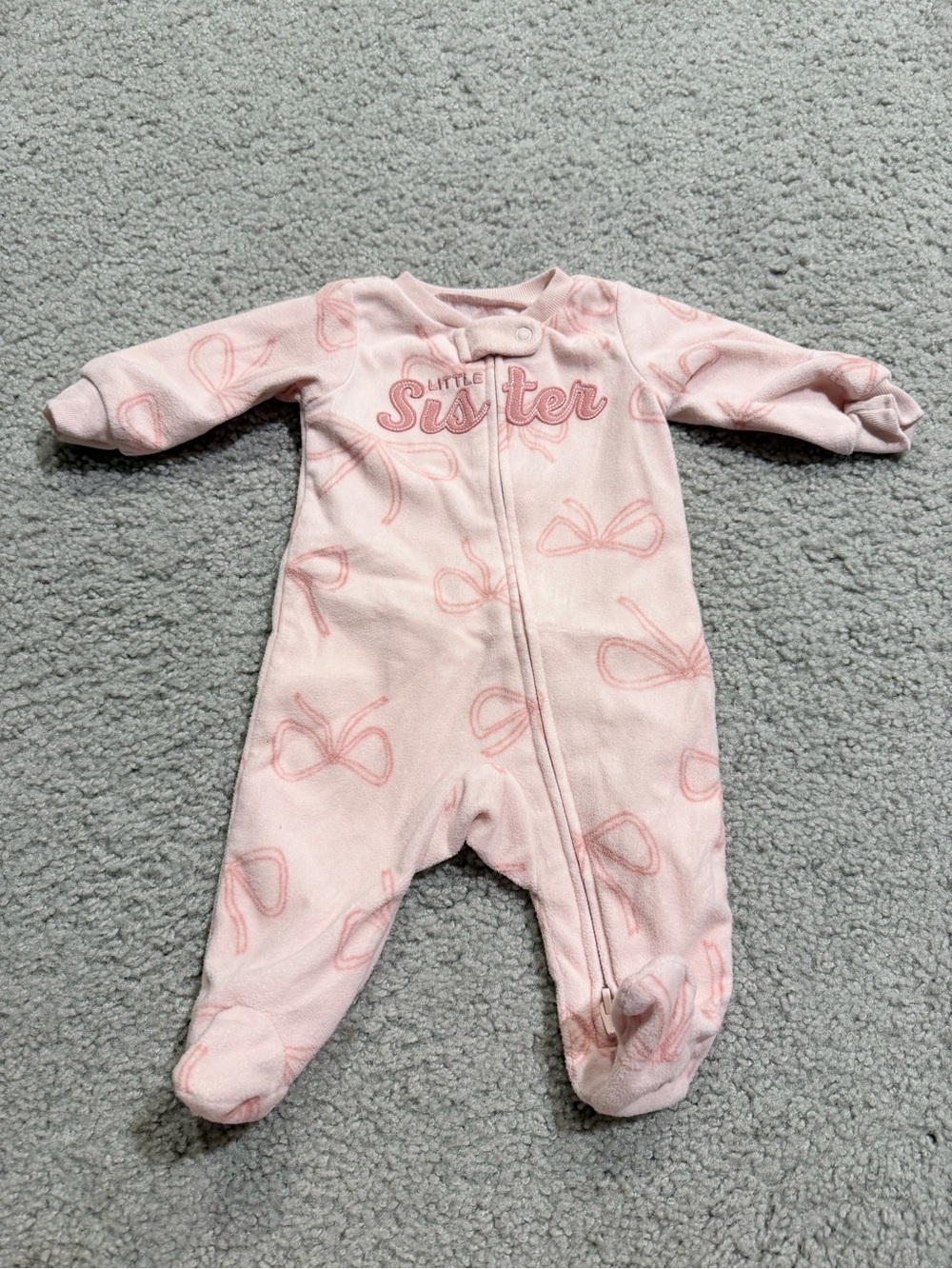 Pink Bow Little Sister Fleece Footie